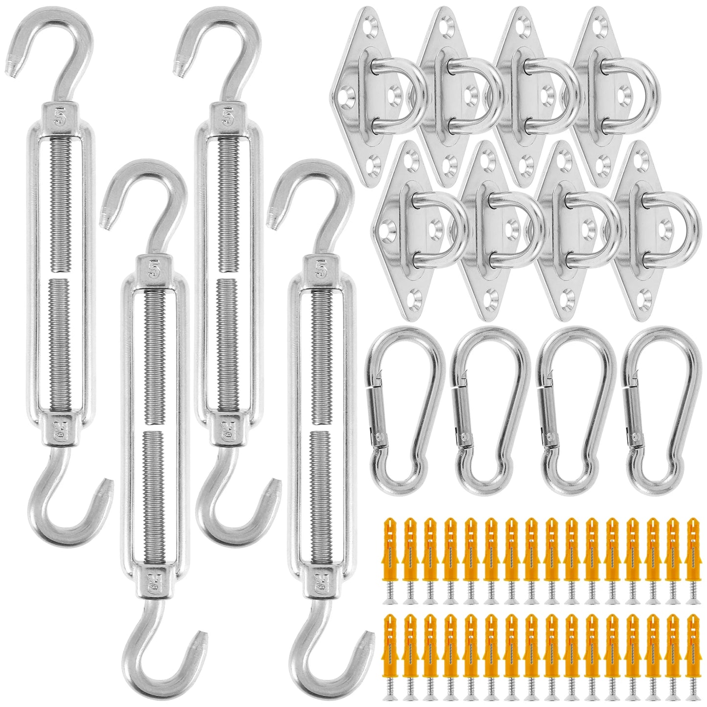 24pcs Sun Shade Sail Hardware Kit Heavy Duty Camping Tent Stainless Steel Sun Shade Sail Install Attachment Set Awning Accessory