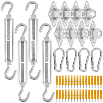 24pcs Sun Shade Sail Hardware Kit Heavy Duty Camping Tent Stainless Steel Sun Shade Sail Install Attachment Set Awning Accessory