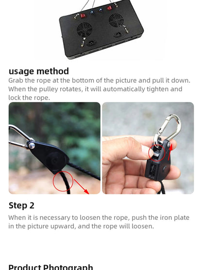 4pcs Adjustable 8inch Lanyard Hanging for Tent Fan Grow Plant Lamp Pulley Ropes Pulley Lifting Pulley Hook