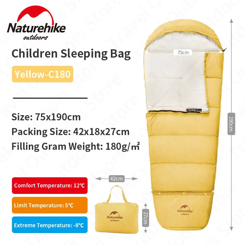 Naturehike Ultralight Outdoor Kids Cotton Sleeping Bag Portable Travel Camping Lengthen Splicing Children Envelope Lazy Bag
