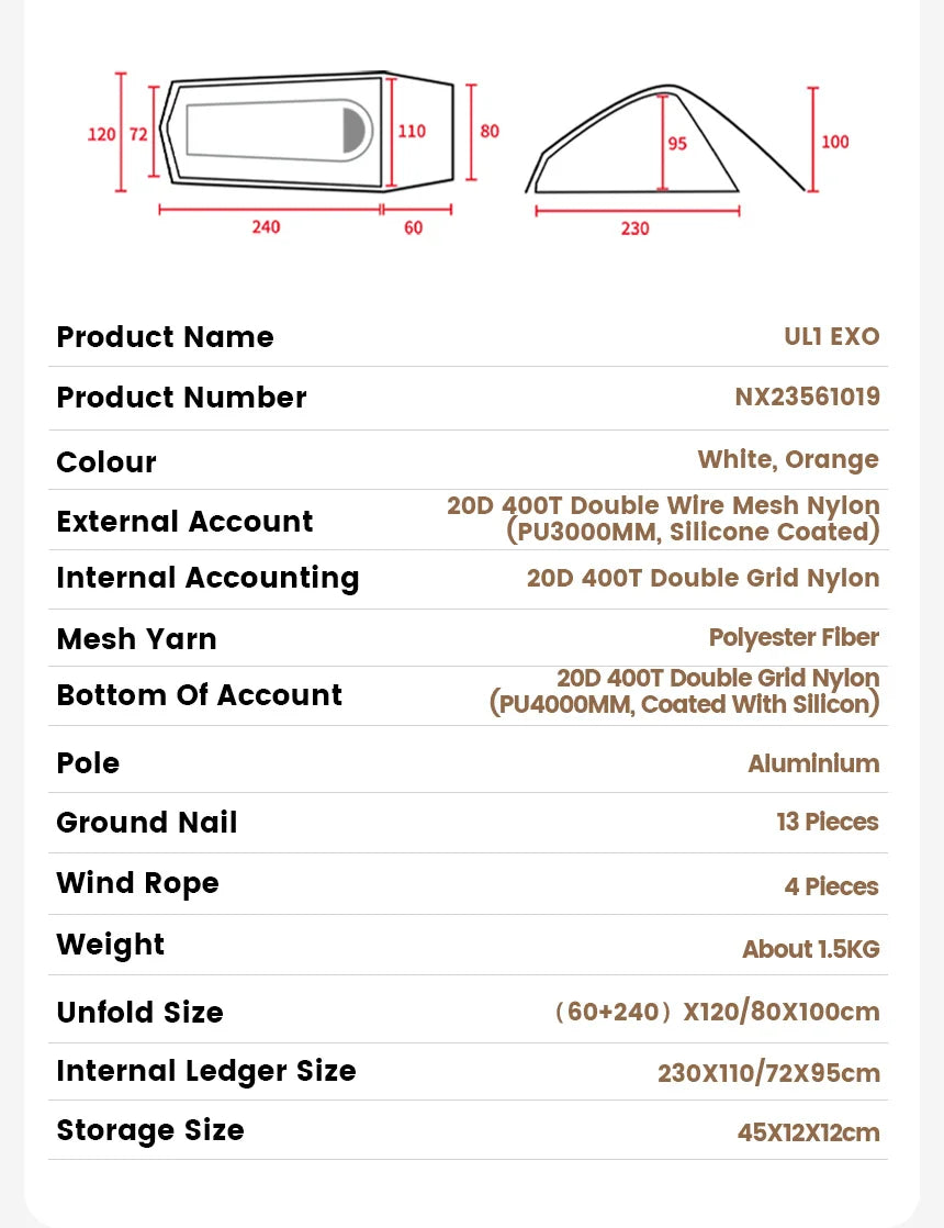 MOBI GARDEN Camping Tent Ultra Light Trekking Tent Portable Outdoor Hiking 20D