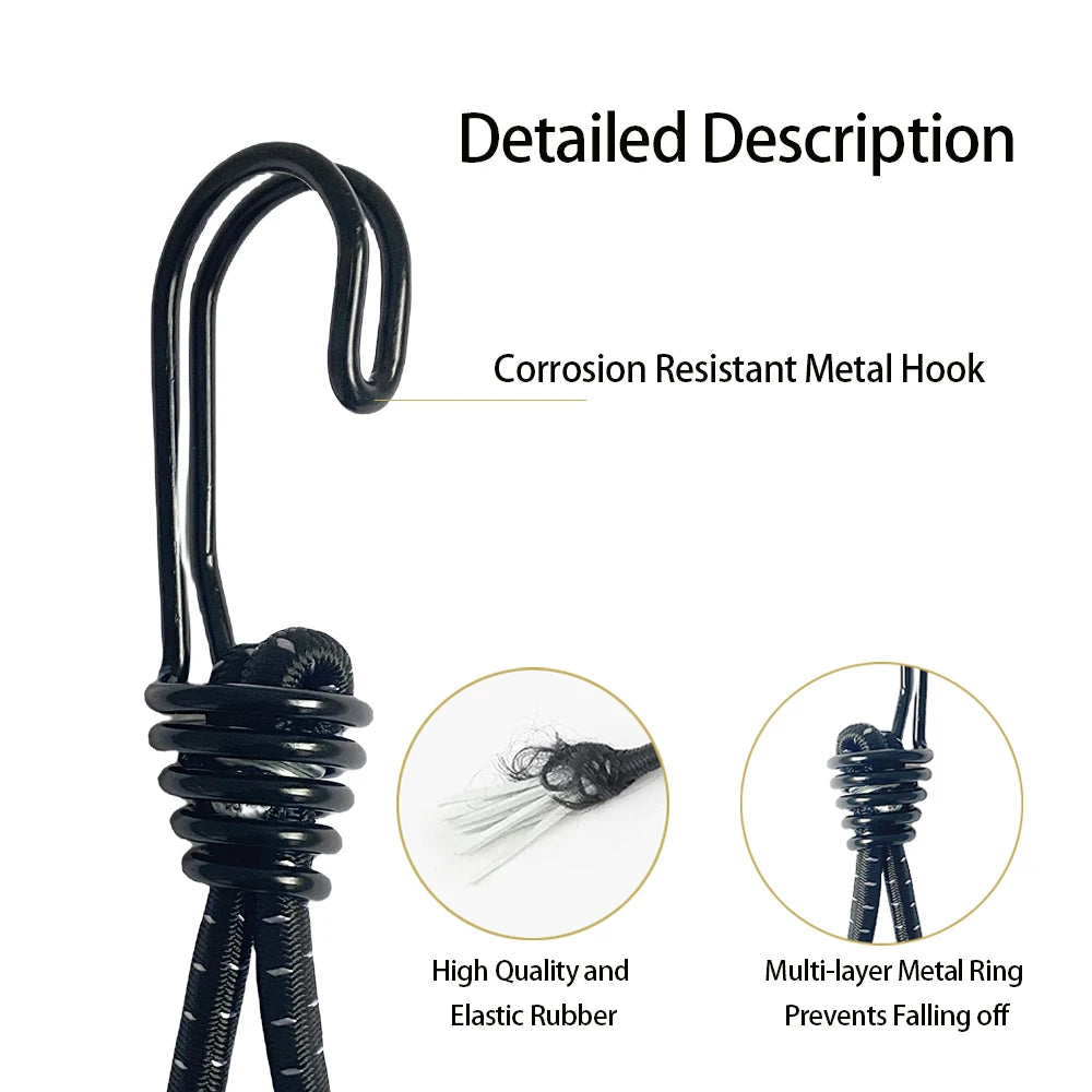 10Pcs Bungee Cord Hooks Anti-Rust Paint Spiral Wire Hooks with Separable Reflective Elastic Rope Hooks for Camping Trucks Tent