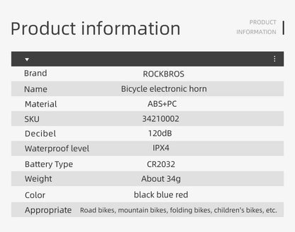 ROCKBROS Bicycle Bell Ring Bike Electronic Loud Horn Safety Alarm Electric Waterproof Bicycle Warning Bell Bicycle Accessories