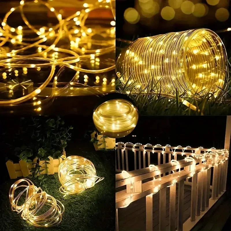 Solar LED Rope Lights Fairy Tube Light String Outdoor Waterproof Lawn Lamps 8 Mode For Home Garden Patio Christmas Wedding Decor