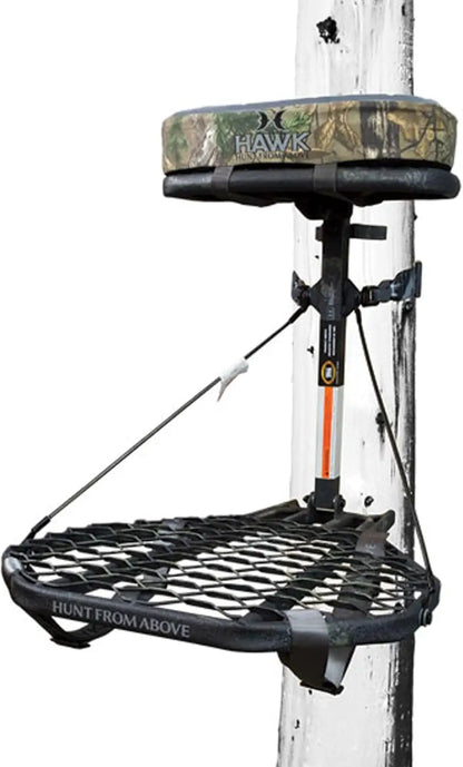 COMBAT Durable Compact Steel Tree Stand W/21 By 27 Inch Platform, Adjustable Seat & Full Body Safety Harness for Outdoor Hunting