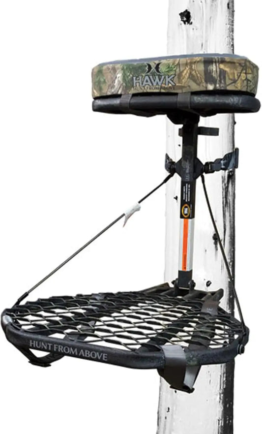 COMBAT Durable Compact Steel Tree Stand W/21 By 27 Inch Platform, Adjustable Seat & Full Body Safety Harness for Outdoor Hunting