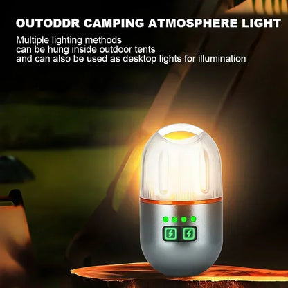 Powerful Mini LED Camping Light with Power Display Magnetic Hook Built-in Battery Lantern USB Rechargeable Tent Hanging Lamp