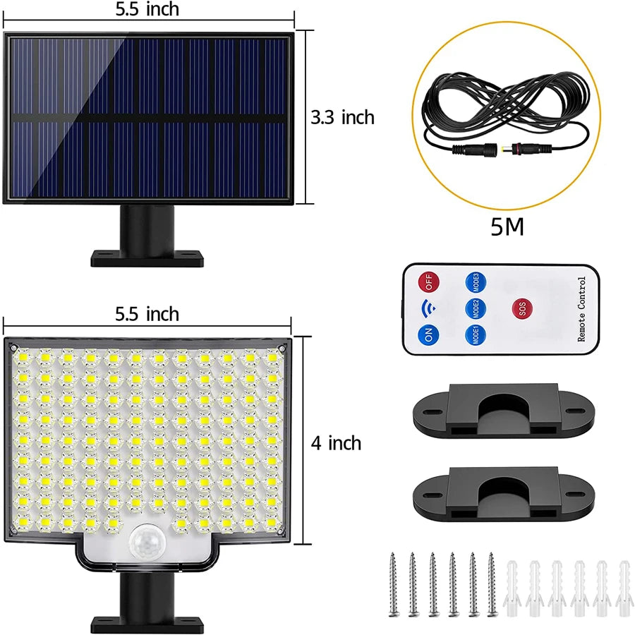 Solar Flood Lights Outdoor 106/318 LED Solar Motion Lights Remote Solar Security Lights Wall Lights Waterproof 3 Modes Garden