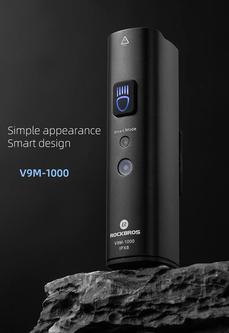 ROCKBROS 1000LM Bike Light Smart Vibration Light Sensing Bicycle Front Light IPX6 Type-C MTB Road Headlebar Cycling Headlights