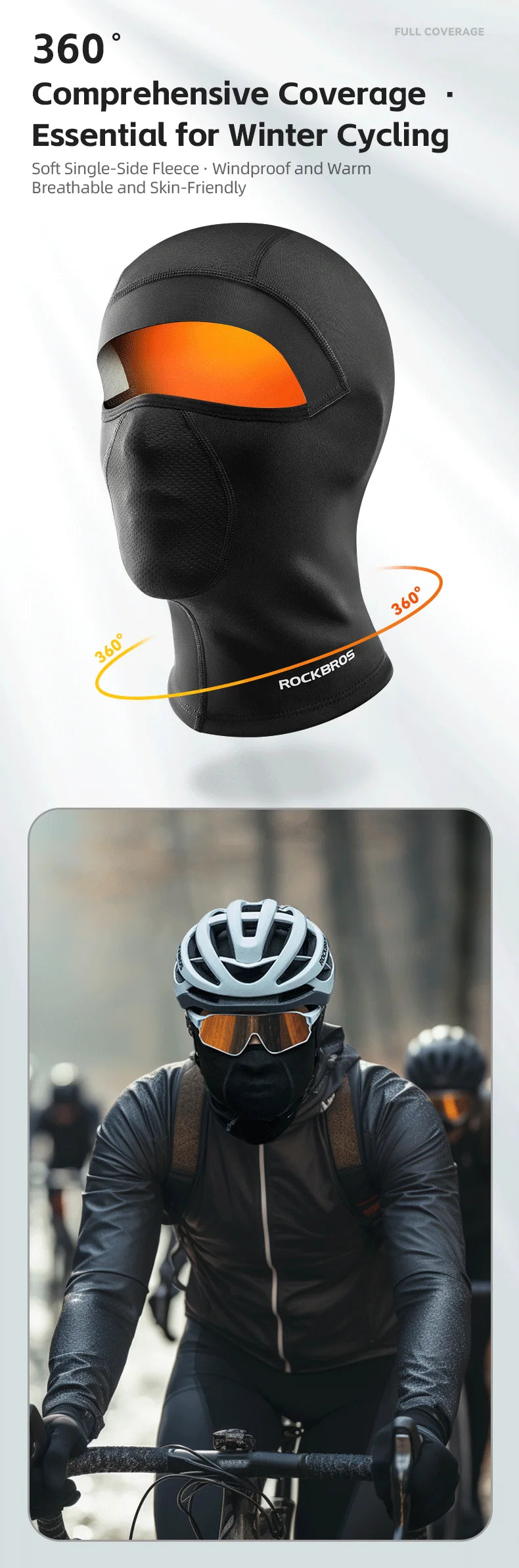 ROCKBROS Bicycle Fleece Head Mask Windproof Cycling Face Mask Balaclava Breathable Warm Bike Equipement Skiing Fleece Headgear