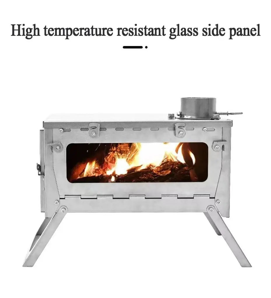 Camping Firewood Stove Tent Wood Heater Outdoor Ultralight  Burner Folding Portable Brazier Stainless Steel Furnace with Chimney
