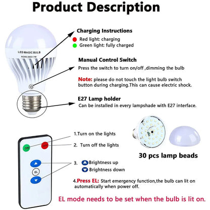 LED Camping Light E27 B22 Rechargeable Wireless Bulb Portable Lantern Light Emergency workshop Home Lamp For Outdoor Tent Lamp
