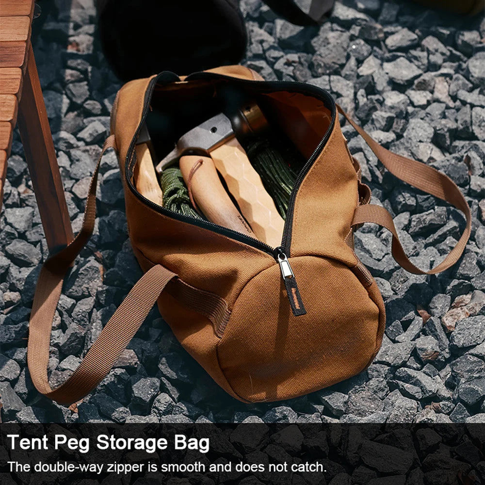 Outdoor Camping Tent Peg Ground Nail Storage Bag Tent Hammer Long Ground Nail Storage Bag Portable Canvas Tent Install Tools
