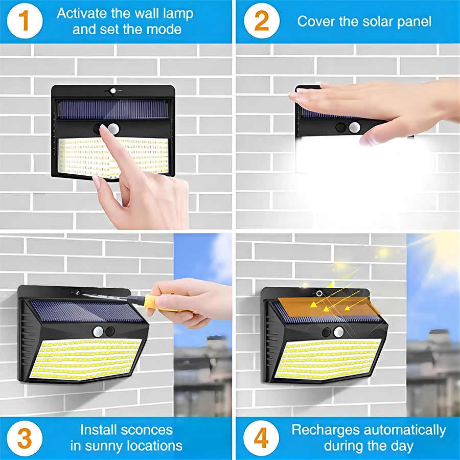 Outdoor Solar Light 468/208/138 LED Outdoor Solar Light LED Solar Security Lights Garden Waterproof 3 Modes Wall Lamp Fence Yard