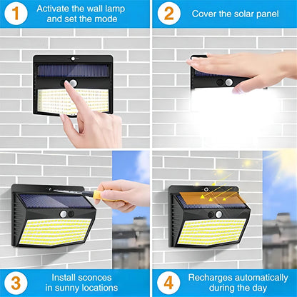 Outdoor Solar Light 468/208/138 LED Outdoor Solar Light LED Solar Security Lights Garden Waterproof 3 Modes Wall Lamp Fence Yard