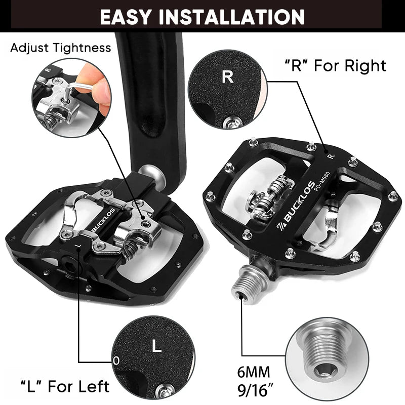 BUCKLOS Mountain Bike Pedals 3 Sealed Bearing PD-M680 Dual Clipless Flat & Lock Pedal Aluminum Cycling Pedals Fit Shimano SPD