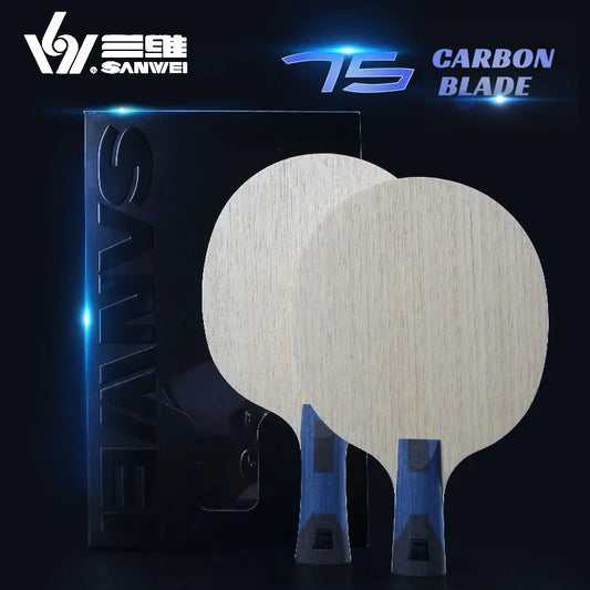 SANWEI 75 ALC Table Tennis Blade Professional 5 Wood 2 Outer ALC Carbon Ping Pong Blade with Original Packing Box