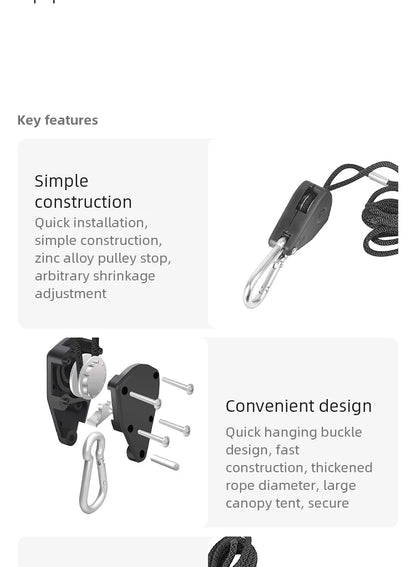 4pcs Adjustable 8inch Lanyard Hanging for Tent Fan Grow Plant Lamp Pulley Ropes Pulley Lifting Pulley Hook