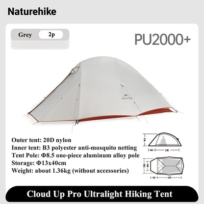 Naturehike Cloud Up Pro Tent 1 2 Person 20D Ultralight Portable Waterproof Camping Tent Outdoor Hiking Travel Backpacking Tent