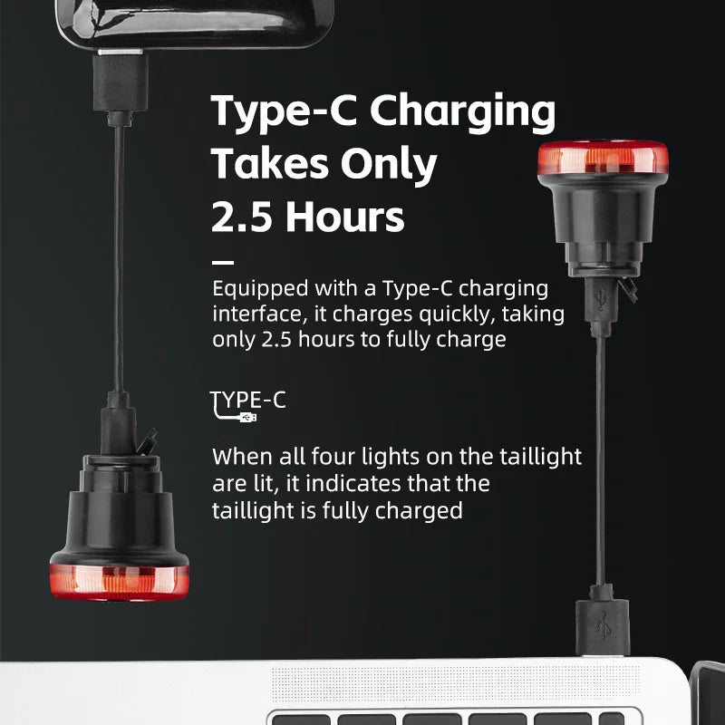 ROCKBROS Smart Bike Tail Light Bicycle Rear Lights IPX6 Waterproof Bike Lights for Night Riding with Type C Rechargeable