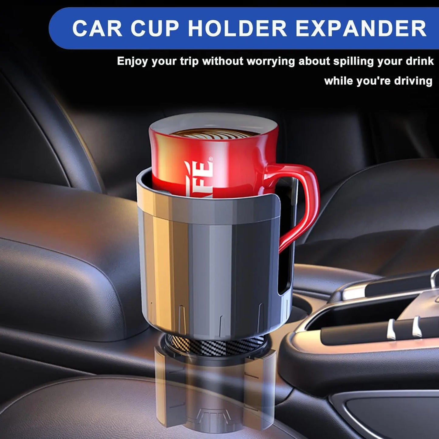 Car Cup Holder Expander,with Adjustable Base,Adjustable Cup Holder Expander for Car.Compatible with Yeti Stroller 14-46 Oz Expan