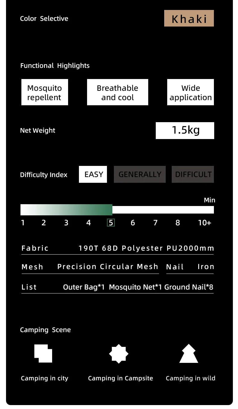 BLACKDEER Summer Canopy Anti-mosquito Mesh Tent 5-8 People Field Camping Picnic Ventilation Tent