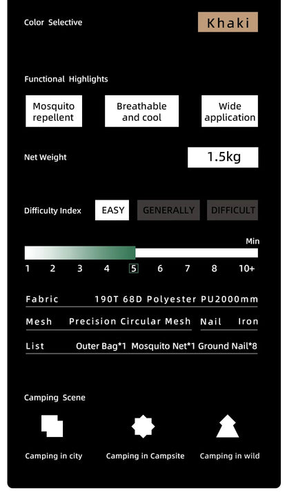 BLACKDEER Summer Canopy Anti-mosquito Mesh Tent 5-8 People Field Camping Picnic Ventilation Tent