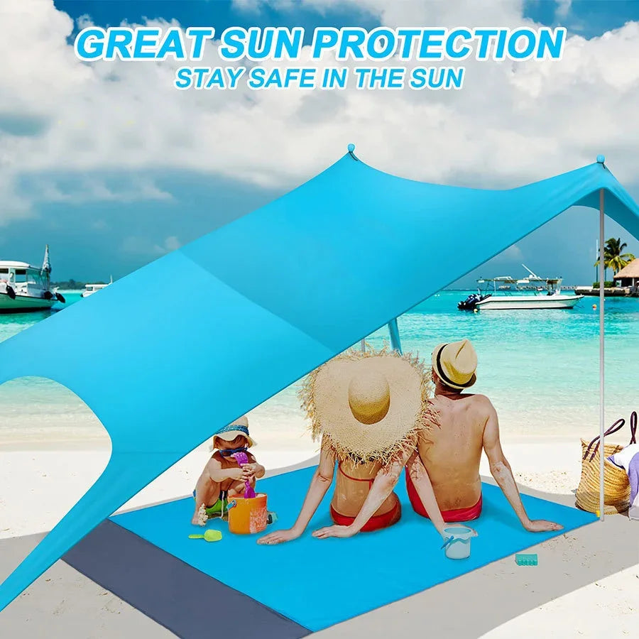 Outdoor Beach Sun Shade Portable UV Protection Family Camping Beach Tent Canopy with Storage Bag for Beach Camping Party Picnic
