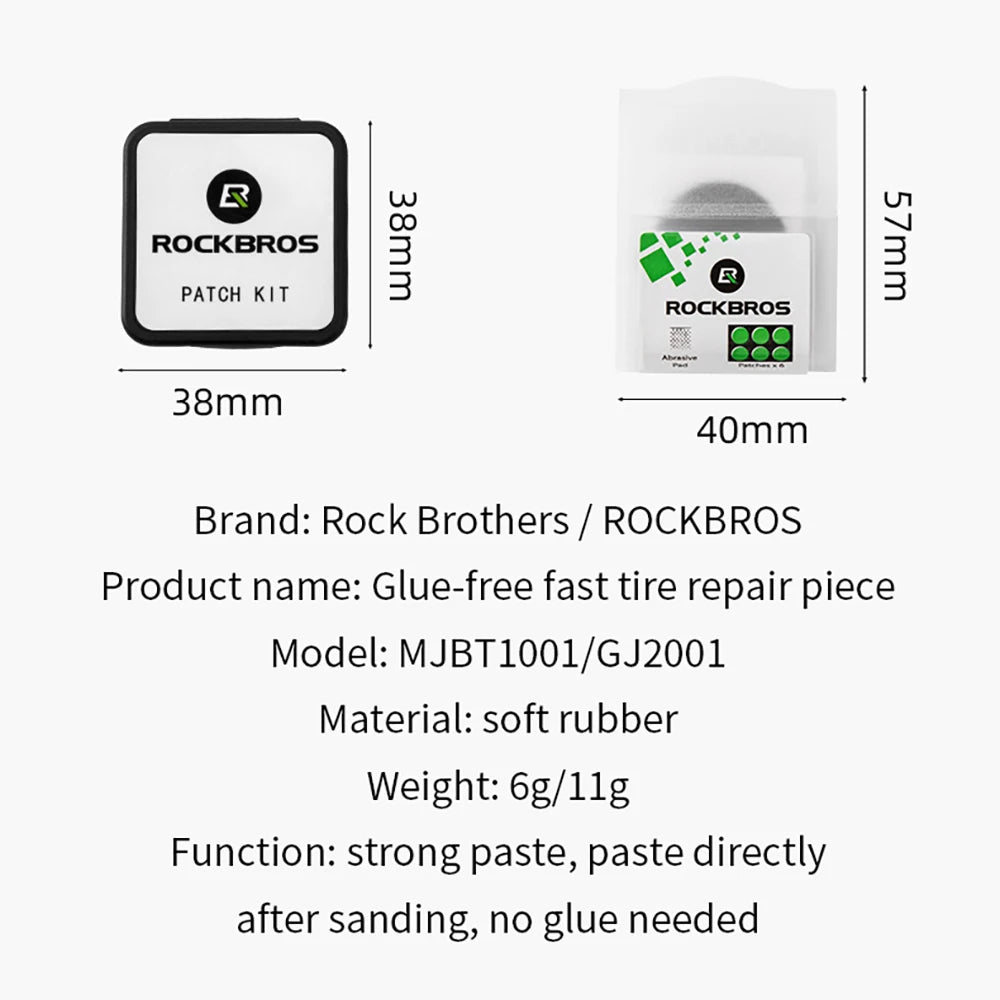 ROCKBROS Bicycle Flat Tire Repair Kit Tool Glue-free Portable Rubber Fetal Repair Bike Inner Tube Puncture Patch Repair Tools