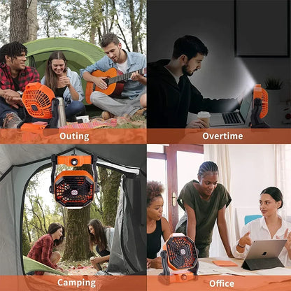 2024 New Portable Electric Fan With Led Light Tent Car Camping Hook&USB&Solar Charging For Hiking Fishing Picnic Emergency