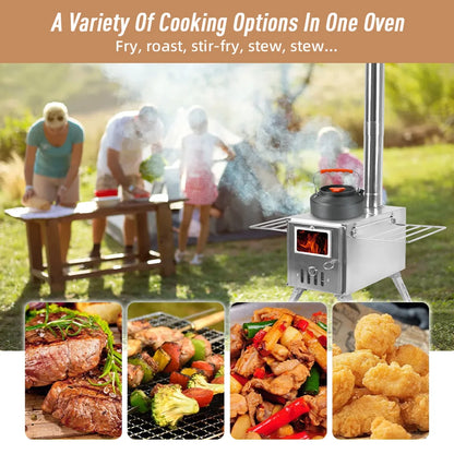 Outdoor Camping Wood-burning Stove for Inside Tents Firewood Burner Foldable Heater with Tent Fire Window Patio Fireplace