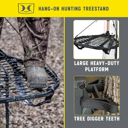 COMBAT Durable Compact Steel Tree Stand W/21 By 27 Inch Platform, Adjustable Seat & Full Body Safety Harness for Outdoor Hunting