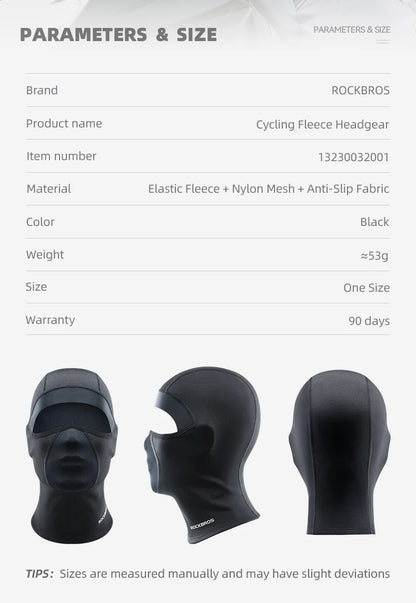ROCKBROS Bicycle Fleece Head Mask Windproof Cycling Face Mask Balaclava Breathable Warm Bike Equipement Skiing Fleece Headgear