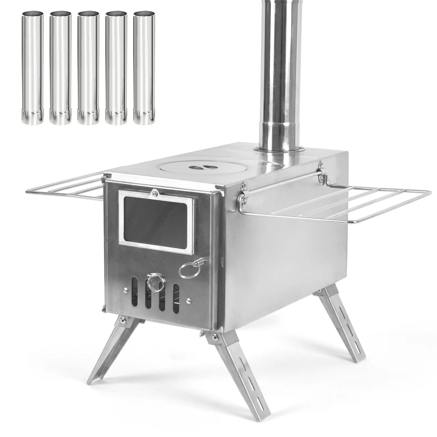 Outdoor Camping Wood-burning Stove for Inside Tents Firewood Burner Foldable Heater with Tent Fire Window Patio Fireplace