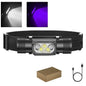 395nm UV LED Mini Headlamp High Power White Purple Light Headlight Type-C 18650 Head Torch Multi-function Flashlight Lamp