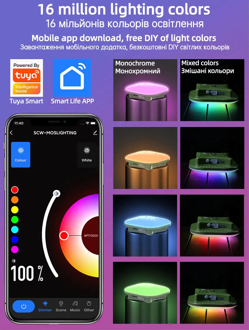 MOSLIGHTING USB Fast Rechargeable Camping Lantern Mobile Phone APP Smart Hanging Tent Lamp Portable Flashlights Night Lights LED