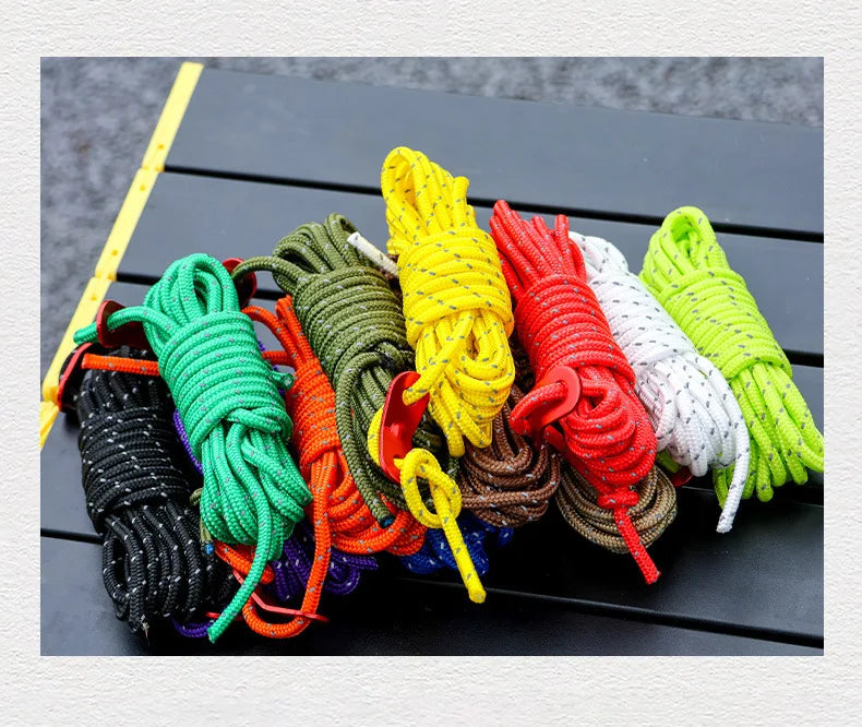 4mm Bold Sturdy Tent Rope High Reflective Luminous Windproof Tent Rope with Double Eye Buckle for Outdoor Camping,Dry,Bundle,Fix
