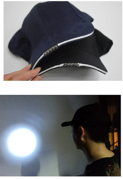 LED Lamp Cap Battery Powered Hat with LED Light Flashlight Headlamp for Outdoor Fishing Jogging Baseball Cap Hiking Caps