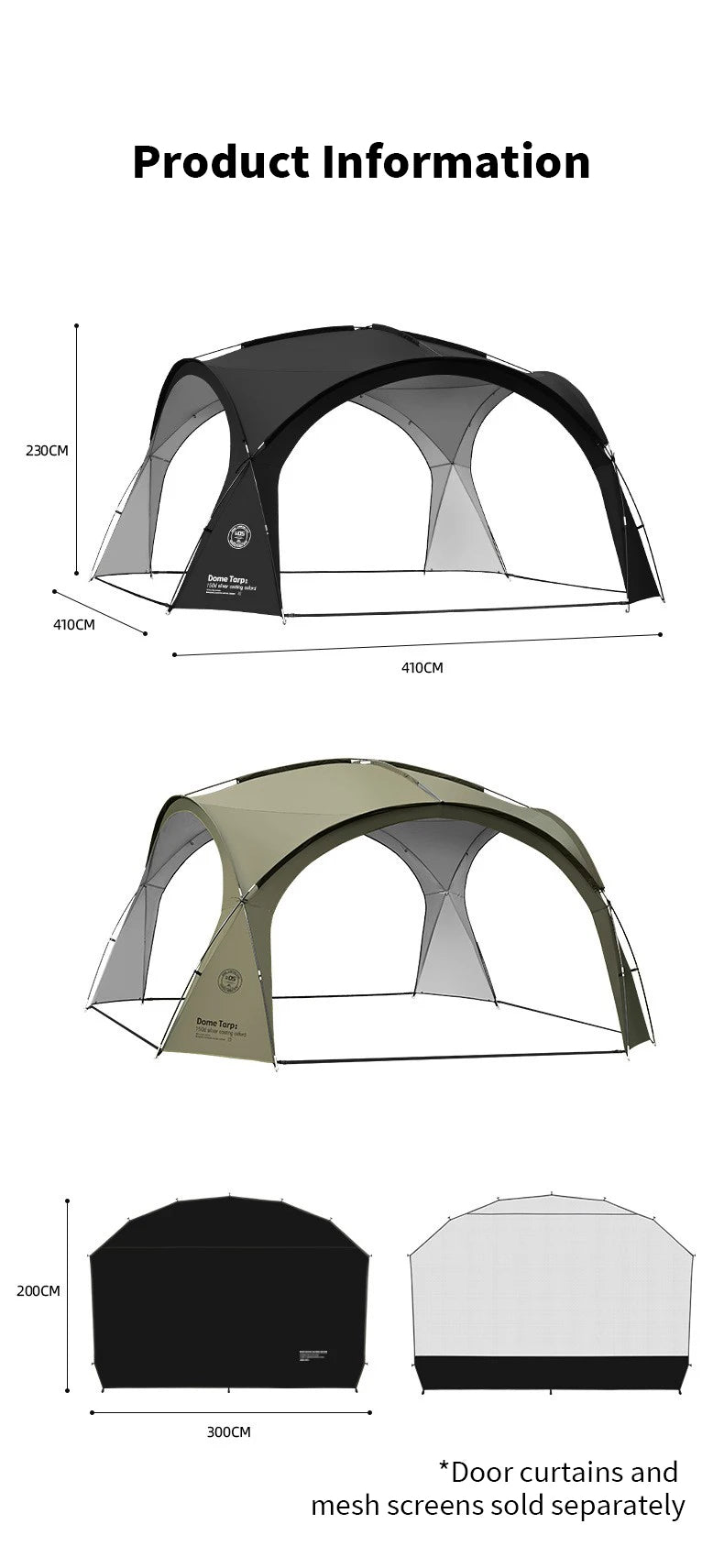 ShineTrip Outdoor Silver Coated Canopy Rainproof And Sunscreen Self-driving PU3000MM Waterproof Camping Sunshade Tent Dome
