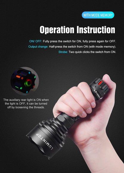 Outdoor Flashlight Tent Camping Lantern Self Defense Lamp EDC Fishing High Power LED Torch 2500 Meter Distance LEP Light THOR 3