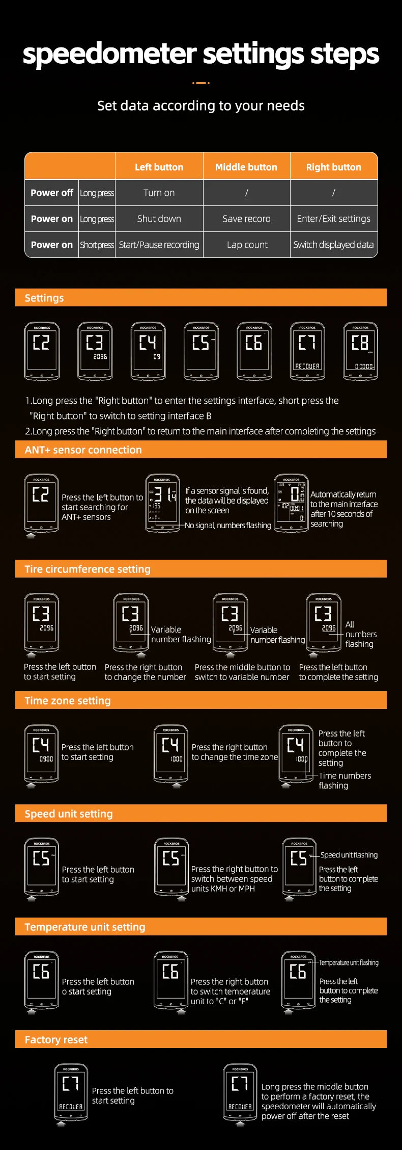 ROCKBROS M1 GPS Bicycle Computer Bluetooth 5.0 ANT+ Wireless Speedometer MTB Road Bike Ciclismo Speed Meter for Garmin Zwift