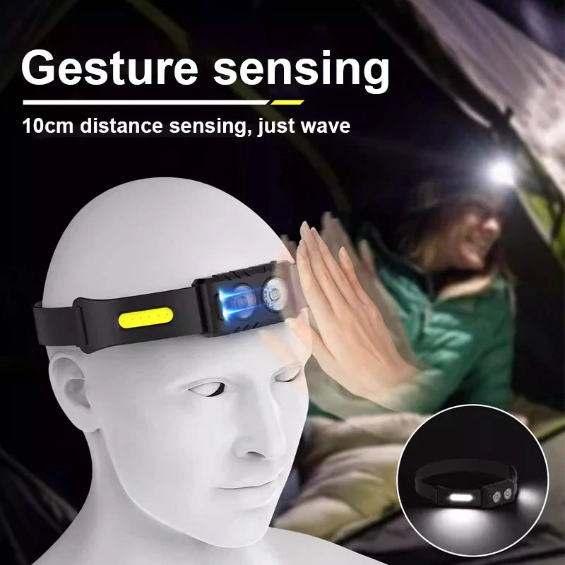 USB Rechargeable LED Sensor Headlamp XPE+COB Headlight Led Head Torch Camping Search Light Head Flashlight for Fishing Lantern