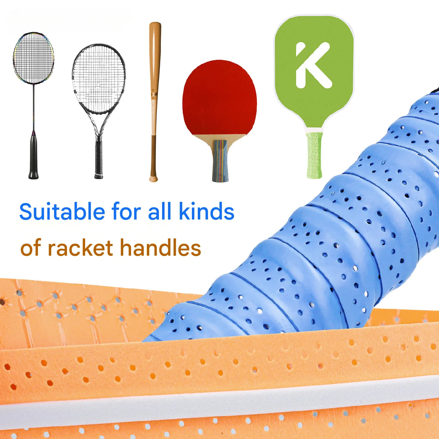 Pickleball Paddle Grip Rubber Wrapped with Binding Tape Keel Rubber Sweatband Covered with Film Anti Slip Breathable Hand Glue