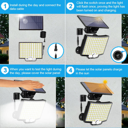 Solar Flood Lights Outdoor 106/318 LED Solar Motion Lights Remote Solar Security Lights Wall Lights Waterproof 3 Modes Garden