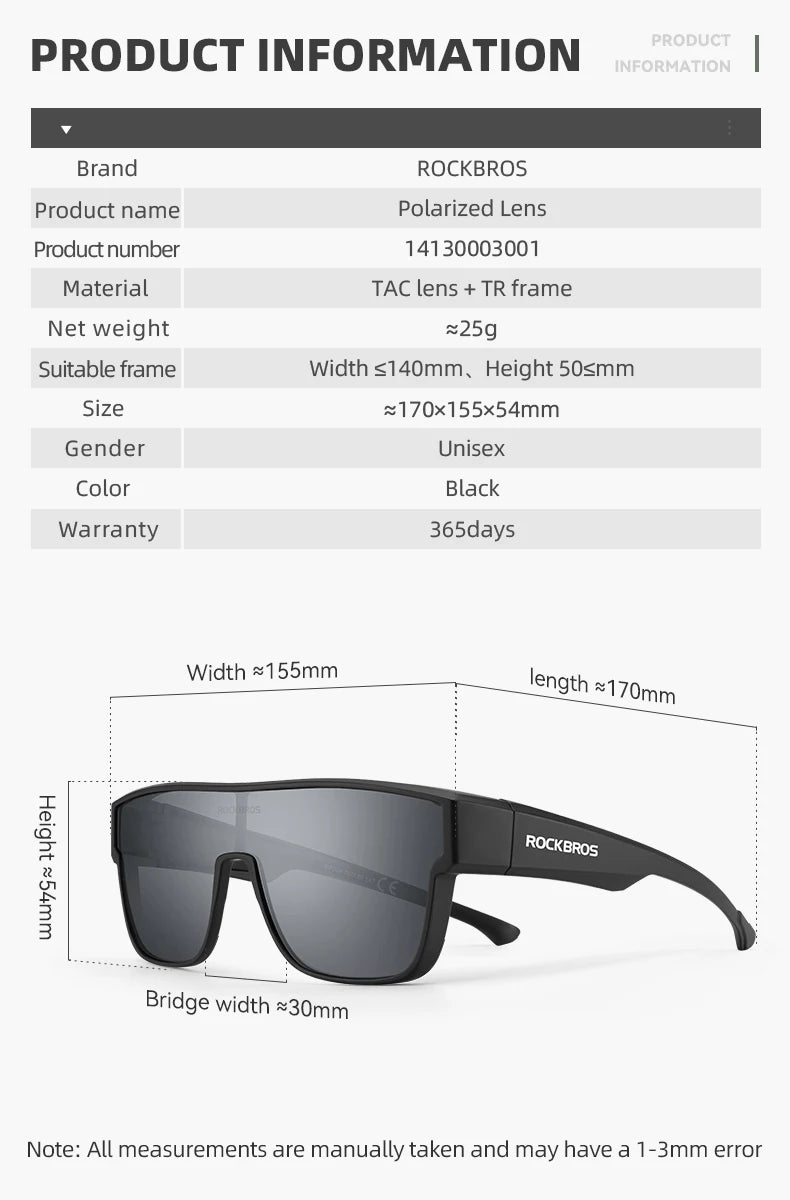 ROCKBROS Polarized Cycling Sunglasses Mutilfunctional Glasses UV Protection Set Glasses Frame Compatible Men's Women's Sunglass