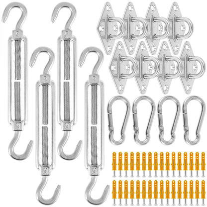 24pcs Sun Shade Sail Hardware Kit Heavy Duty Camping Tent Stainless Steel Sun Shade Sail Install Attachment Set Awning Accessory