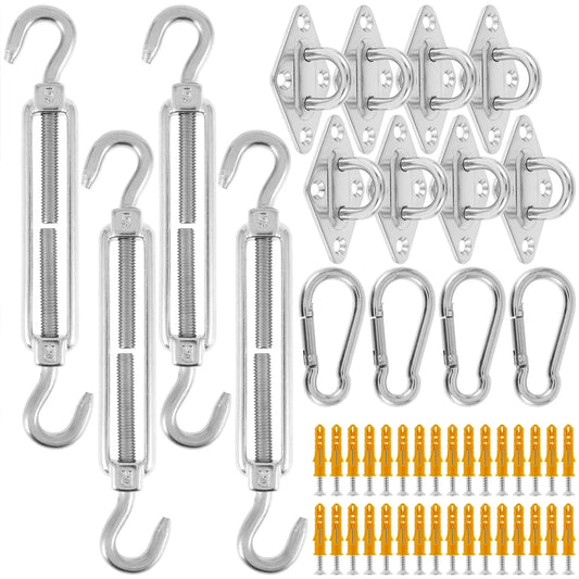24pcs Sun Shade Sail Hardware Kit Heavy Duty Camping Tent Stainless Steel Sun Shade Sail Install Attachment Set Awning Accessory