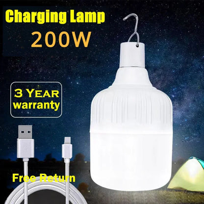 USB Portable Emergency Light Charging Hook LED Outdoor Adjustable 200W Tent Light, Barbecue Fishing Camping Light Bulb