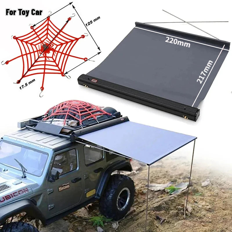 Toy Car Side Awning Rooftop Tent/Luggage Roof Rack Net For 1/10 1/8 RC Crawler Car ARB RS Traxxas TRX4 SCX10 TAMIYA ARRMA D90