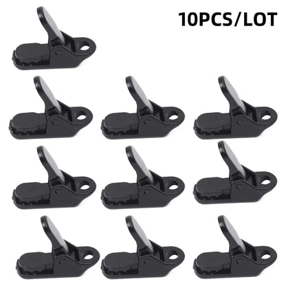 10pcs/lot travel outdoor camping plastic double hole tent rope adjustable buckle curtain alligator clip factory brand clip
